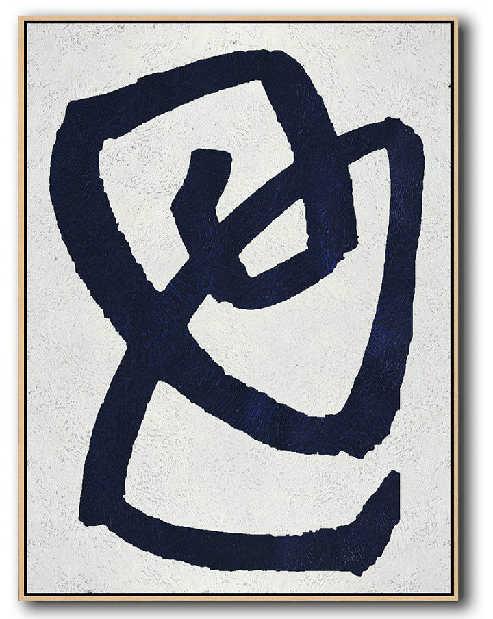 Extra Large Canvas Art,Buy Hand Painted Navy Blue Abstract Painting Online,Large Contemporary Art Canvas Painting